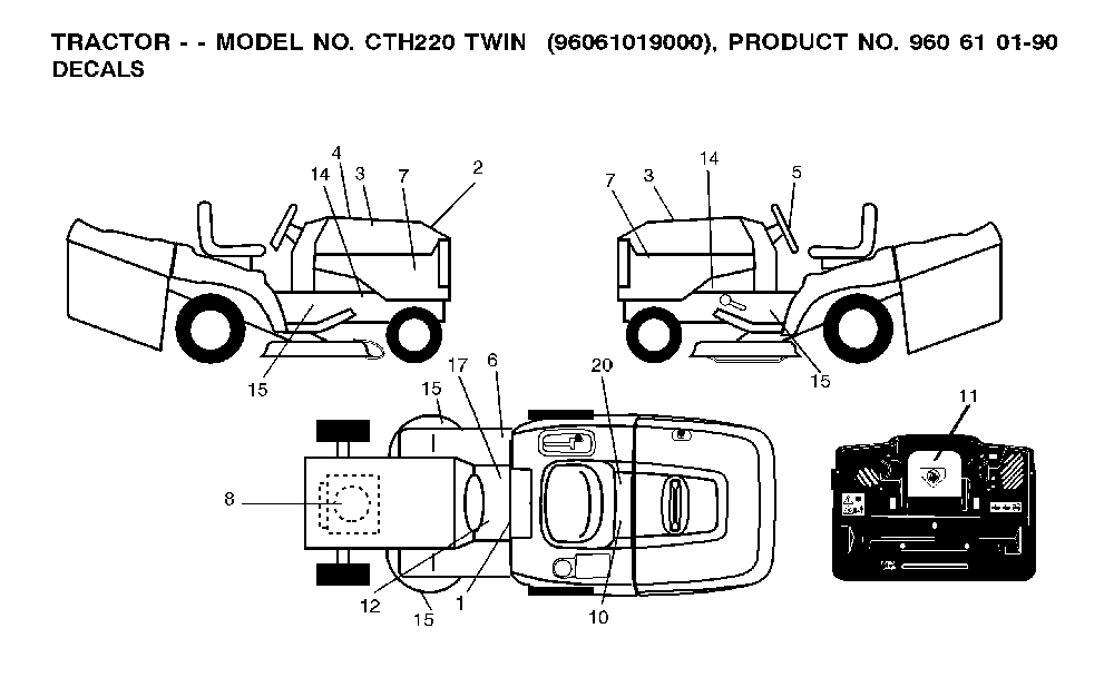 Decals Diagram and Parts List for CTH220TWIN (96061019000)(2007-02) Husqvarna Lawn Tractor