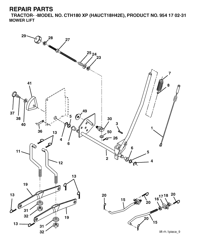 Mower Lift / Deck Lift Diagram and Parts List for CTH180XP (HAUCT18H42E)(2004-09) Husqvarna Lawn Tractor