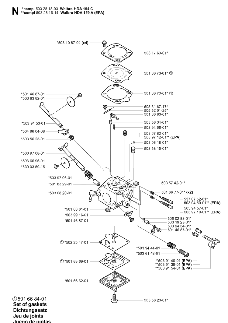 Carburetor Details Diagram and Parts List for 351 20012200001-Current Husqvarna Chainsaw