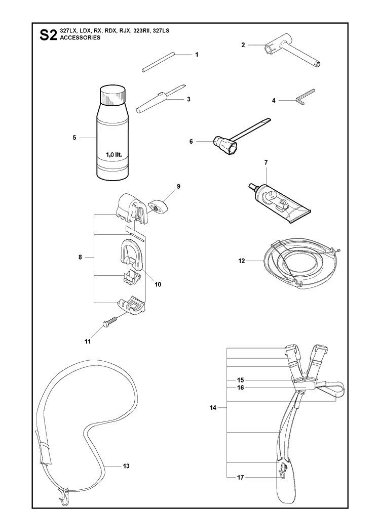 Accessories Diagram and Parts List for 327LDX 20120100001-Current Husqvarna Edger