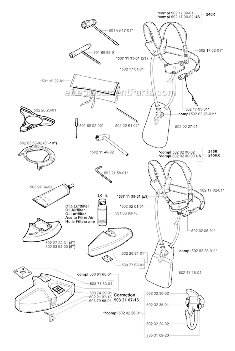 Accessories Diagram and Parts List for 240EPA 2001-01 Husqvarna Brush Cutter