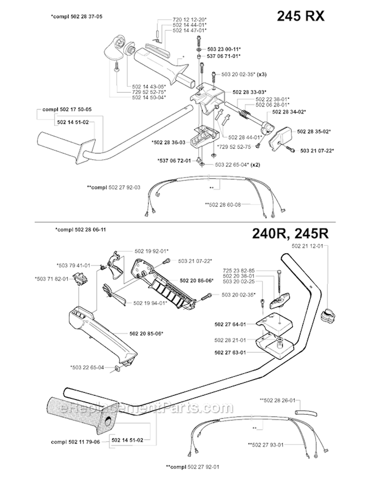 Handle  Controls Diagram and Parts List for 240EPA 2001-01 Husqvarna Brush Cutter