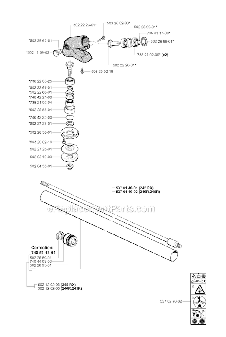 Bevel Gear  Shaft Diagram and Parts List for 240EPA 2001-01 Husqvarna Brush Cutter