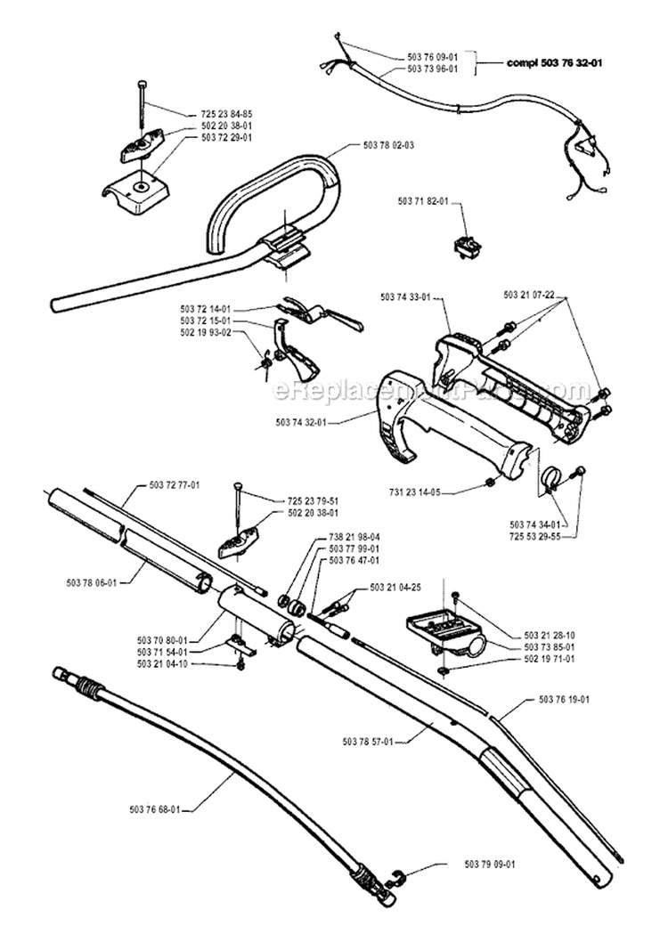 Shaft  Handle Diagram and Parts List for 240RBD 1995-01 Husqvarna Brush Cutter