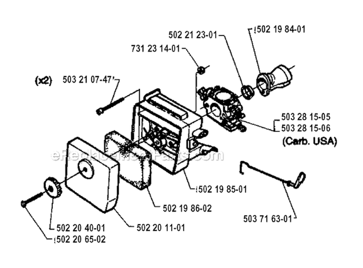 Carburetor  Air Filter Diagram and Parts List for 240RBD 1995-01 Husqvarna Brush Cutter