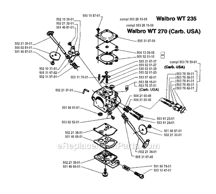 Carburetor Details Diagram and Parts List for 240RBD 1995-01 Husqvarna Brush Cutter