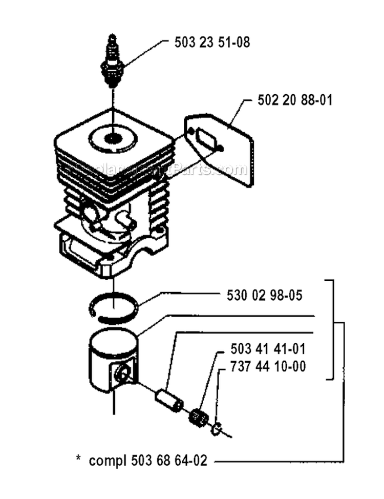 Cylinder Piston Diagram and Parts List for 240RBD 1995-01 Husqvarna Brush Cutter