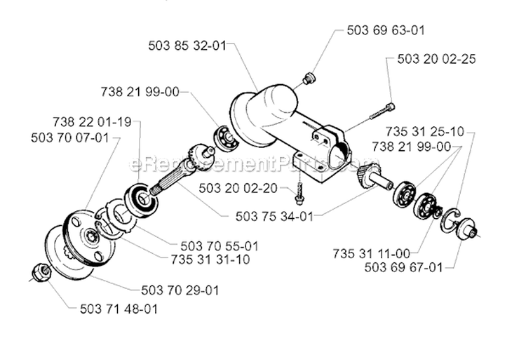 Bevel Gear Diagram and Parts List for 240RBD 1997-02 Husqvarna Brush Cutter