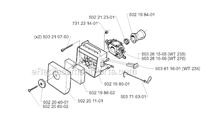 Carburetor  Air Filter Diagram and Parts List for 240RBD 1997-02 Husqvarna Brush Cutter