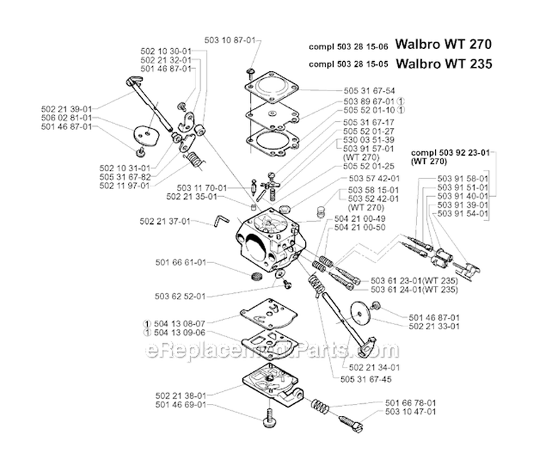 Carburetor Details Diagram and Parts List for 240RBD 1997-02 Husqvarna Brush Cutter