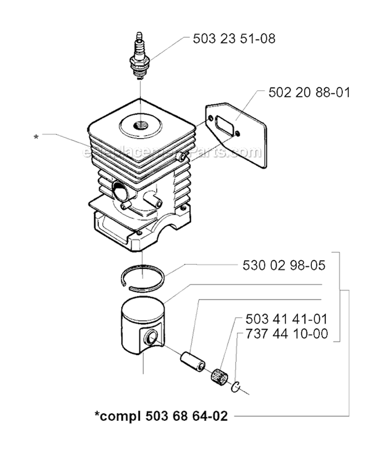 Cylinder Piston Diagram and Parts List for 240RBD 1997-02 Husqvarna Brush Cutter