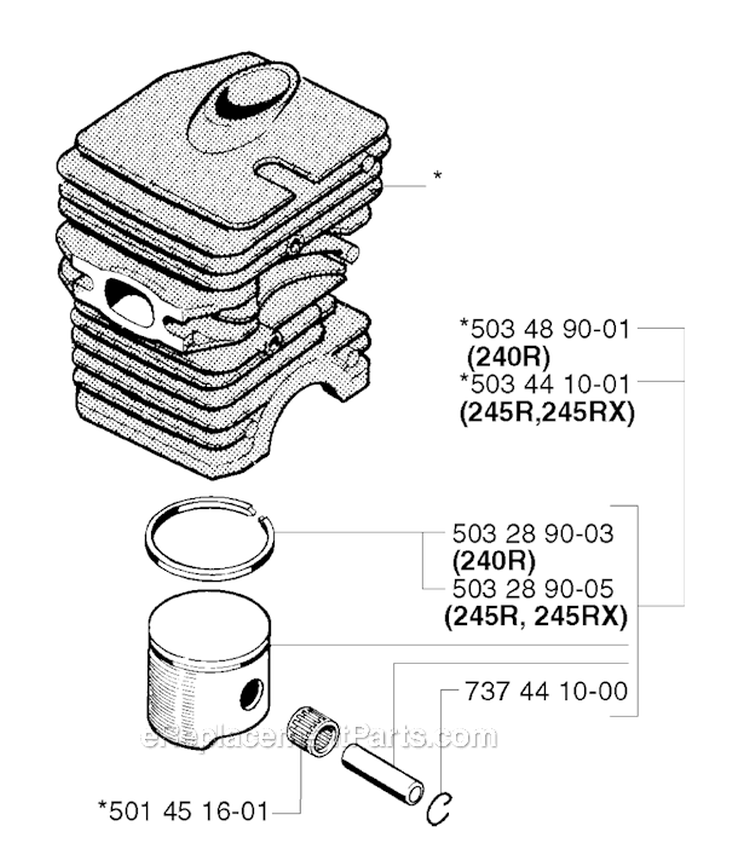Cylinder Piston Diagram and Parts List for 240REPA 2002-08 Husqvarna Brush Cutter