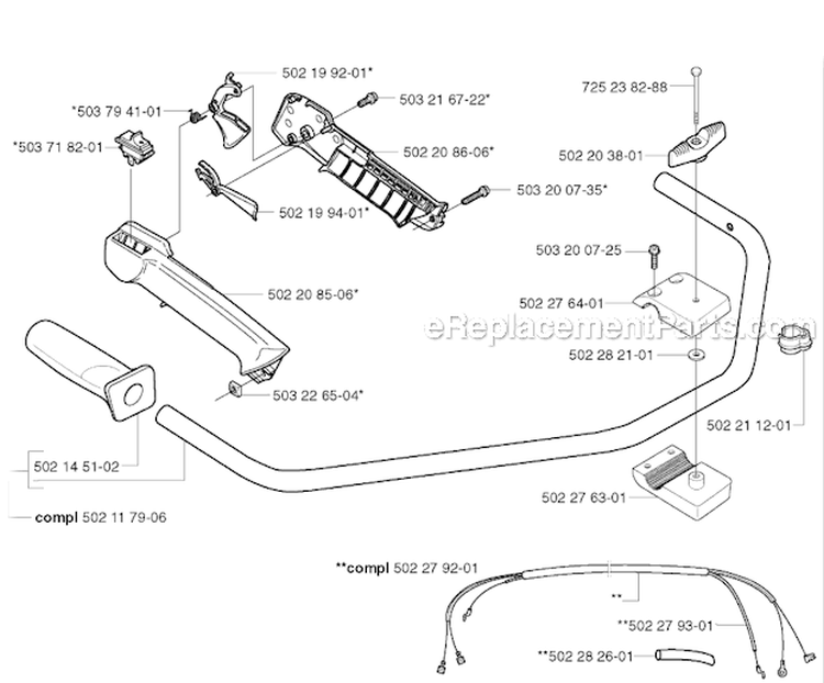 Handle  Controls Diagram and Parts List for 240REPA 2002-08 Husqvarna Brush Cutter