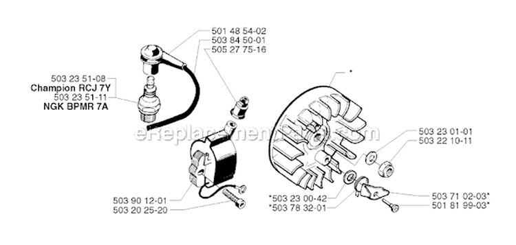 Ignition System Diagram and Parts List for 240REPA 2002-08 Husqvarna Brush Cutter