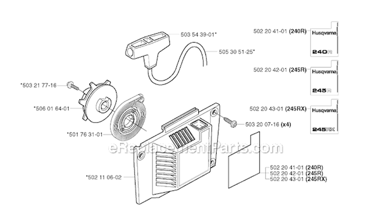 Starter Diagram and Parts List for 240REPA 2002-08 Husqvarna Brush Cutter