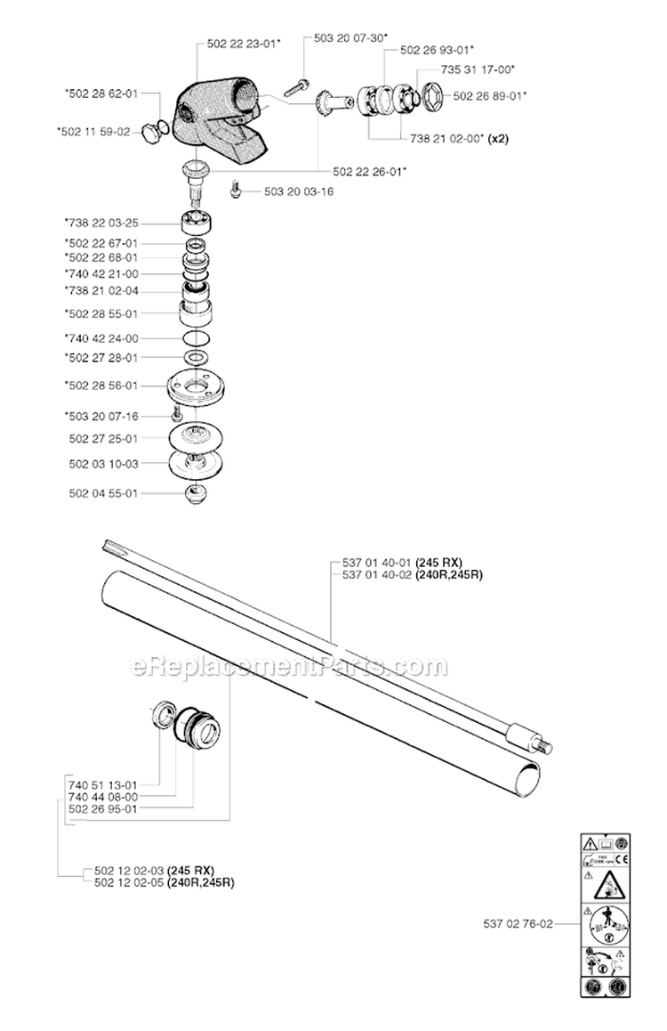 Bevel Gear  Shaft Diagram and Parts List for 240REPA 2002-08 Husqvarna Brush Cutter