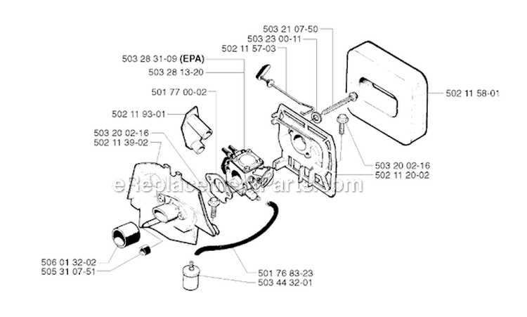 Carburetor  Air Filter Diagram and Parts List for 240REPA 2002-08 Husqvarna Brush Cutter