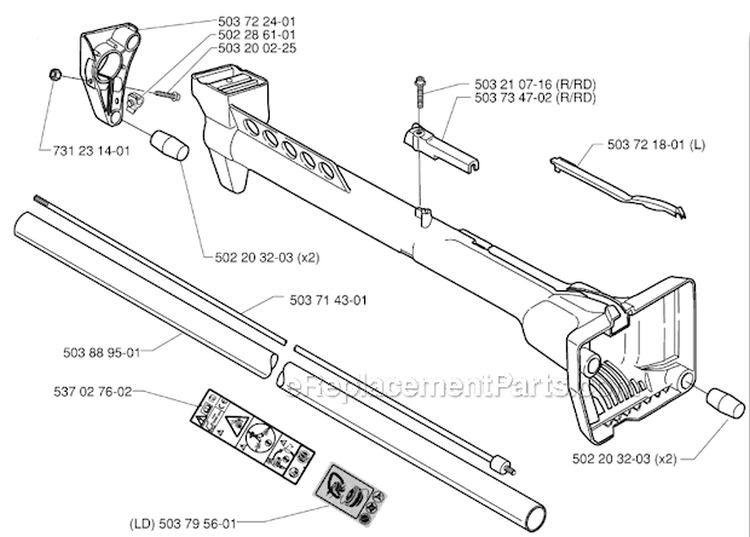 Shaft  Handle Diagram and Parts List for 240RJ 2000-04 Husqvarna Brush Cutter