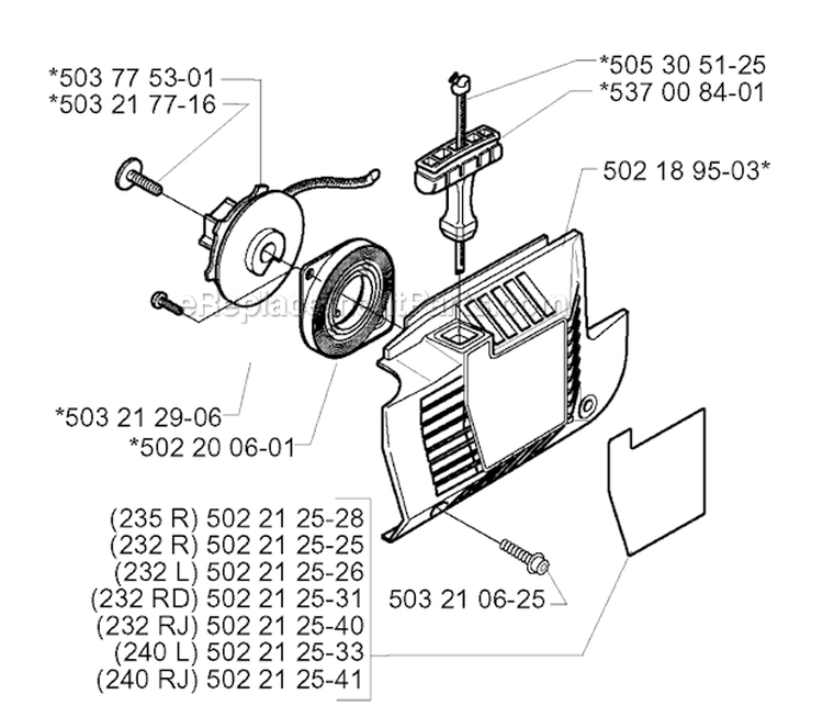 Starter Diagram and Parts List for 240RJ 2000-04 Husqvarna Brush Cutter