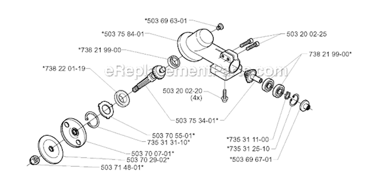 Bevel Gear Diagram and Parts List for 240RJ 2000-04 Husqvarna Brush Cutter