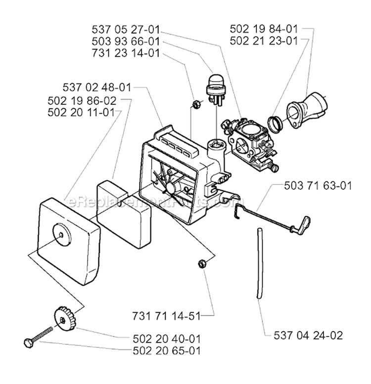 Carburetor  Air Filter Diagram and Parts List for 240RJ 2000-04 Husqvarna Brush Cutter