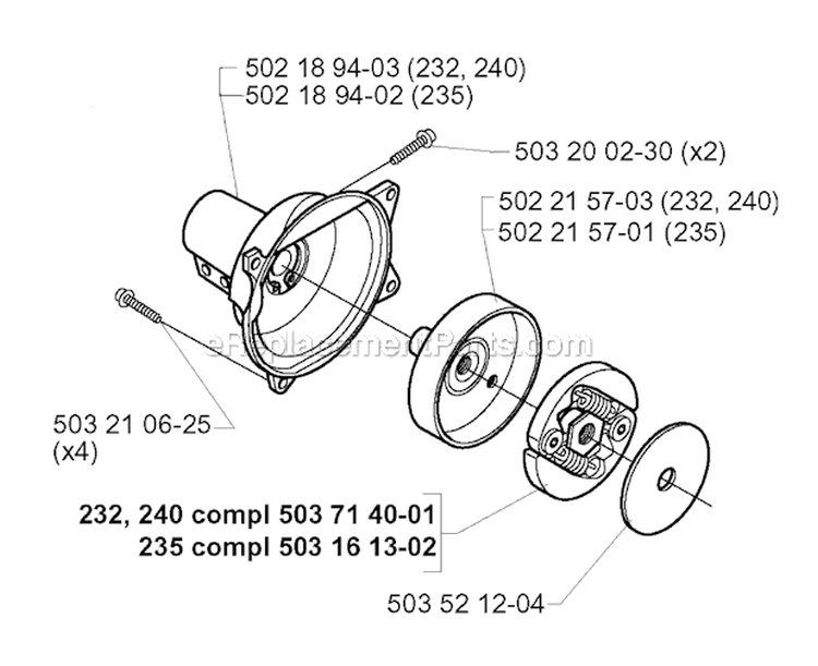 Clutch Diagram and Parts List for 240RJ 2000-04 Husqvarna Brush Cutter