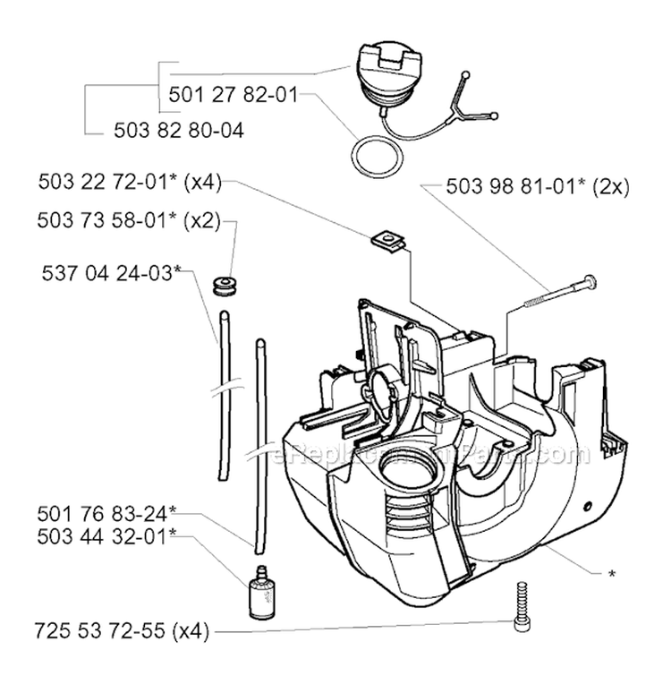 Crankcase Diagram and Parts List for 240RJ 2000-04 Husqvarna Brush Cutter