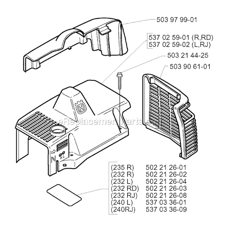 Cylinder Cover Diagram and Parts List for 240RJ 2000-04 Husqvarna Brush Cutter