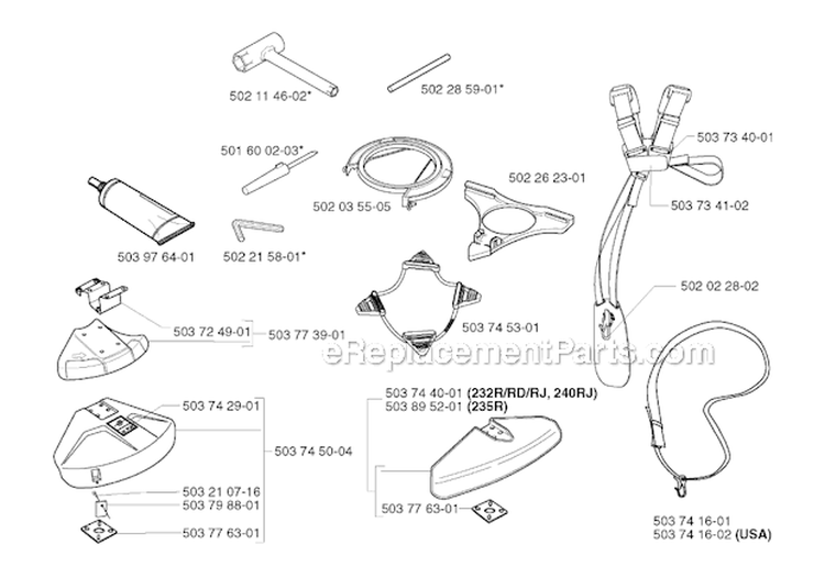 Accessories Diagram and Parts List for 240RJ 2002-09 Husqvarna Brush Cutter