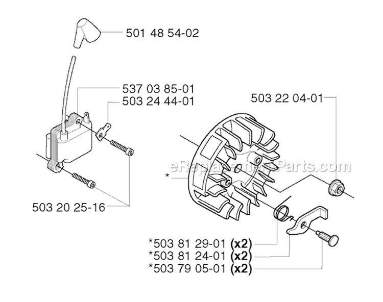 Ignition System Diagram and Parts List for 240RJ 2002-09 Husqvarna Brush Cutter