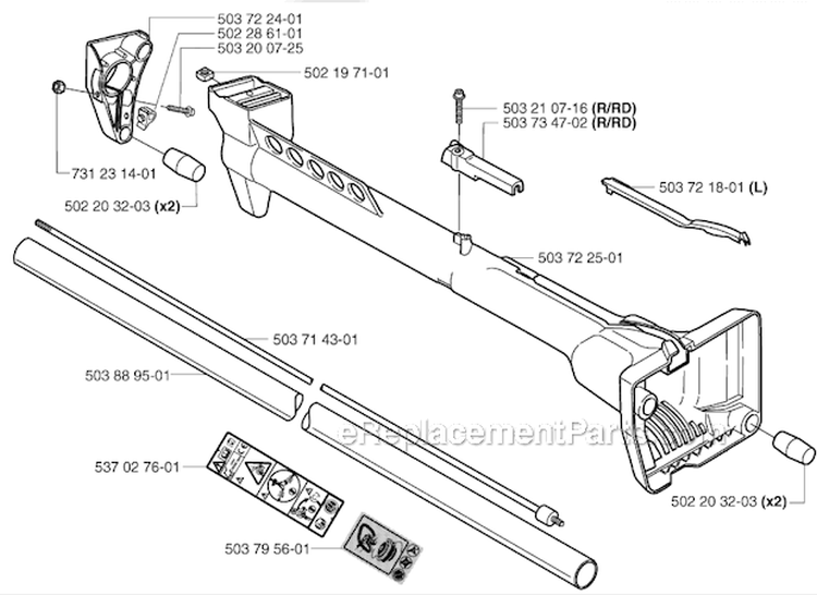Shaft  Handle Diagram and Parts List for 240RJ 2002-09 Husqvarna Brush Cutter