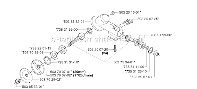 Bevel Gear Diagram and Parts List for 240RJ 2002-09 Husqvarna Brush Cutter
