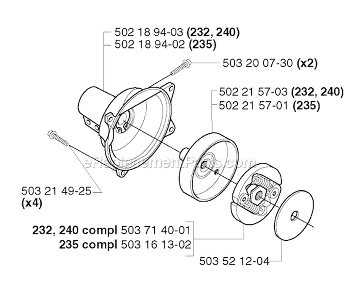 Clutch Diagram and Parts List for 240RJ 2002-09 Husqvarna Brush Cutter