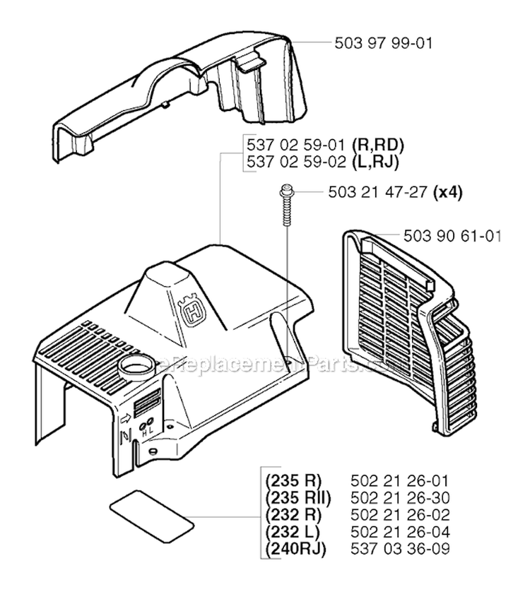 Cylinder Cover Diagram and Parts List for 240RJ 2002-09 Husqvarna Brush Cutter