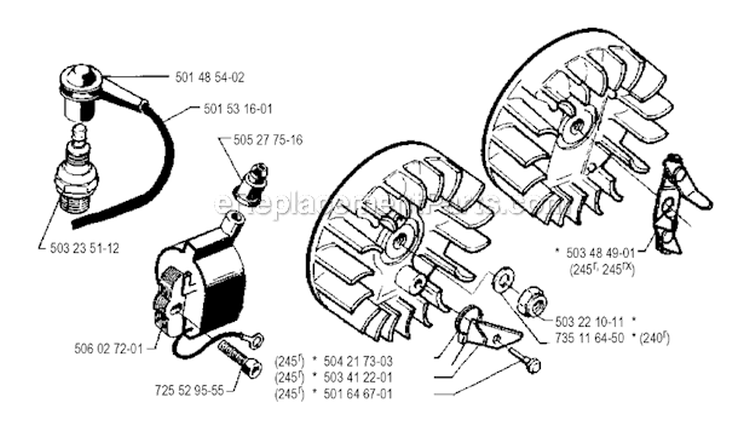 Ignition System Diagram and Parts List for 240R 1990-01 Husqvarna Brush Cutter