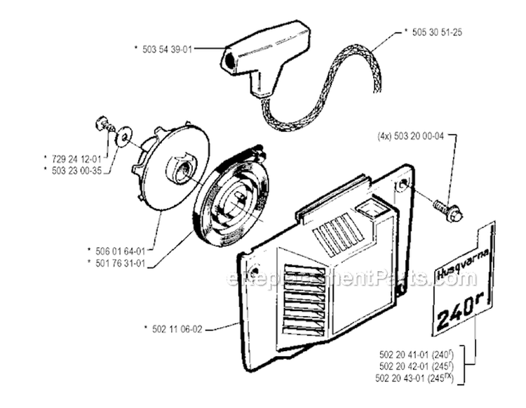 Starter Diagram and Parts List for 240R 1990-01 Husqvarna Brush Cutter