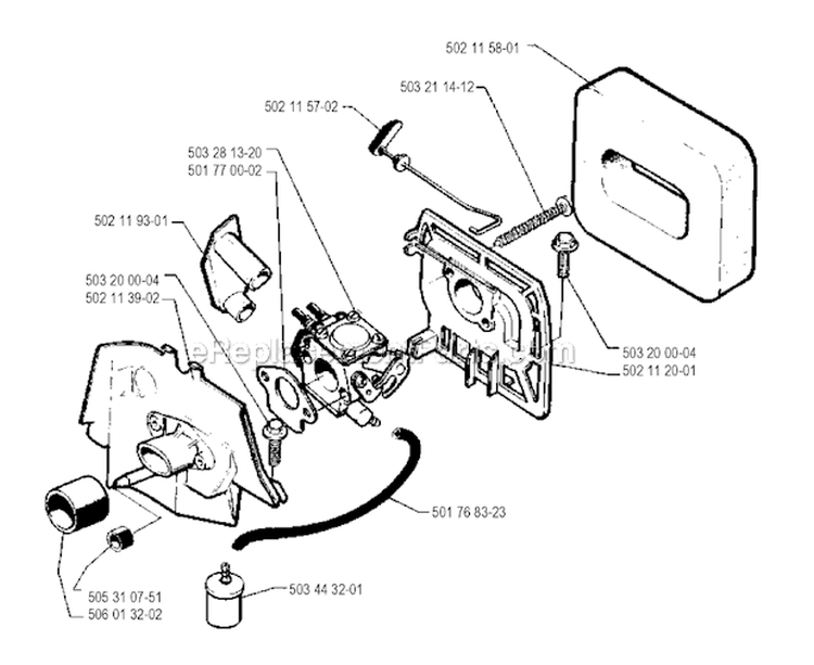Carburetor  Air Filter Diagram and Parts List for 240R 1990-01 Husqvarna Brush Cutter