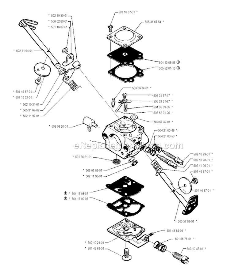 Carburetor Details Diagram and Parts List for 240R 1990-01 Husqvarna Brush Cutter