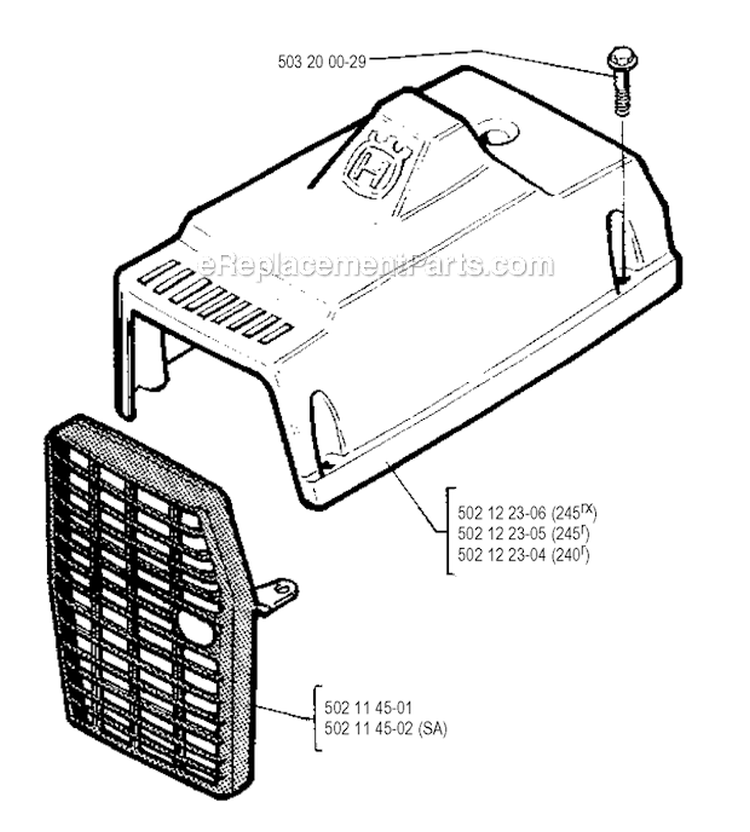 Cylinder Cover Diagram and Parts List for 240R 1990-01 Husqvarna Brush Cutter