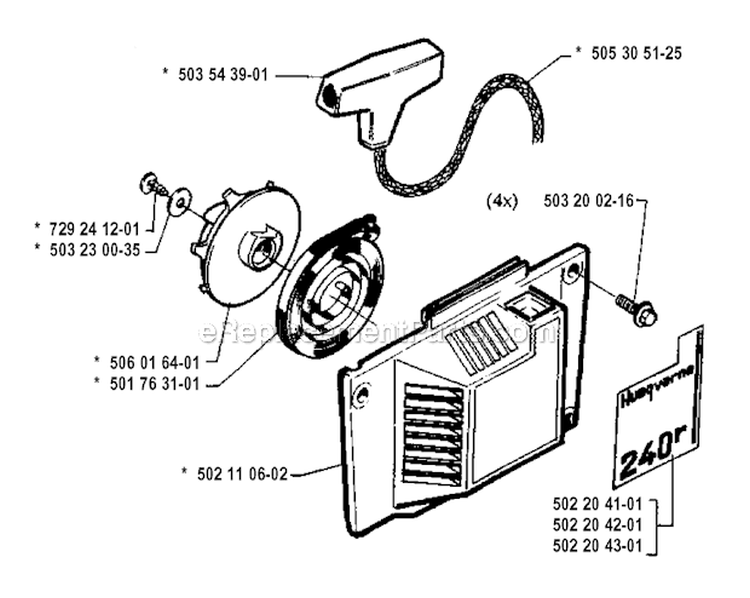 Starter Diagram and Parts List for 240R 1994-04 Husqvarna Brush Cutter