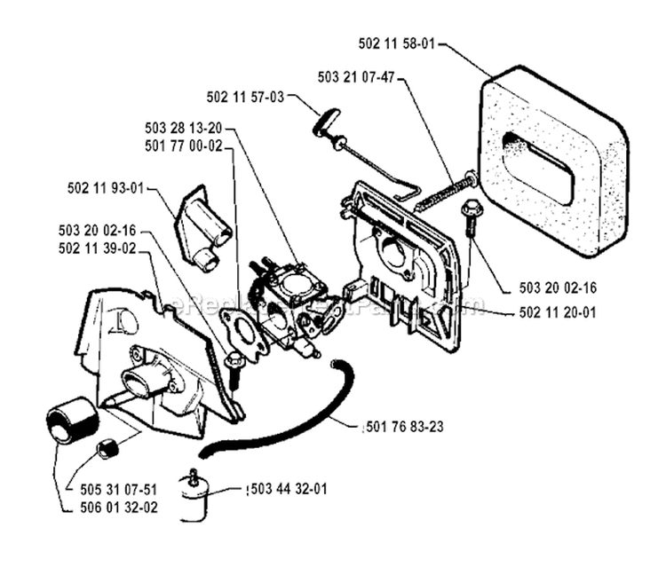 Carburetor  Air Filter Diagram and Parts List for 240R 1994-04 Husqvarna Brush Cutter