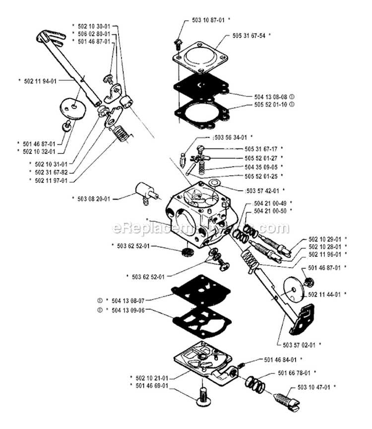 Carburetor Details Diagram and Parts List for 240R 1994-04 Husqvarna Brush Cutter