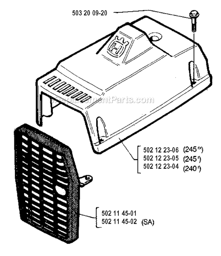 Cylinder Cover Diagram and Parts List for 240R 1994-04 Husqvarna Brush Cutter