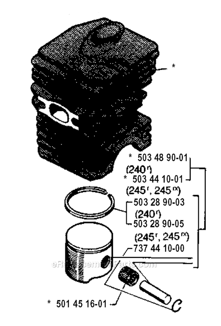 Cylinder Piston Diagram and Parts List for 240R 1994-04 Husqvarna Brush Cutter