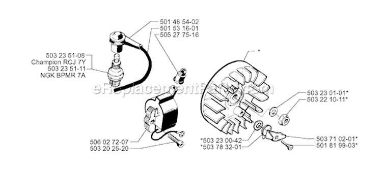 Ignition System Diagram and Parts List for 240R 1996-06 Husqvarna Brush Cutter
