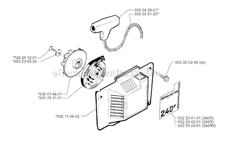 Starter Diagram and Parts List for 240R 1996-06 Husqvarna Brush Cutter