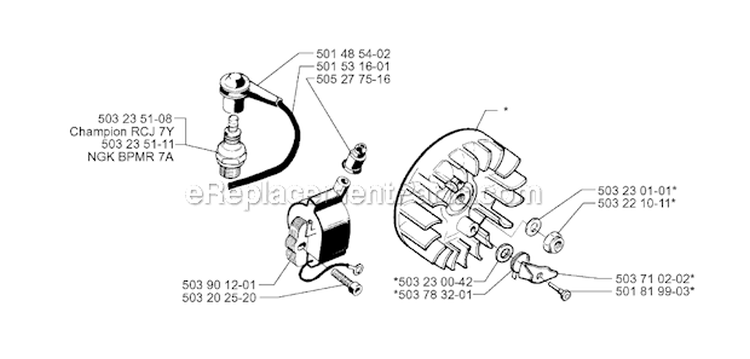 Ignition System Diagram and Parts List for 240R 1998-10 Husqvarna Brush Cutter