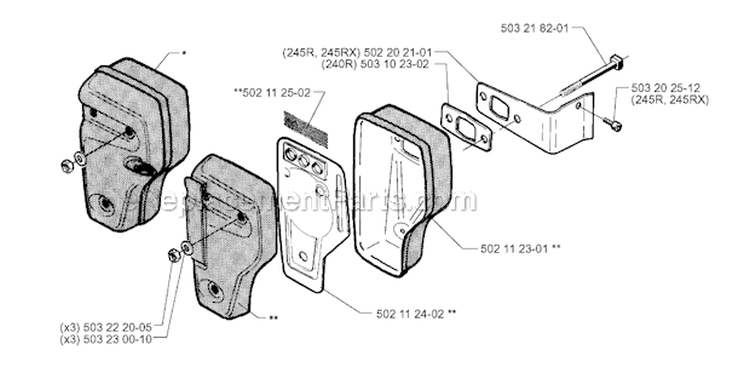 Muffler Diagram and Parts List for 240R 1998-10 Husqvarna Brush Cutter