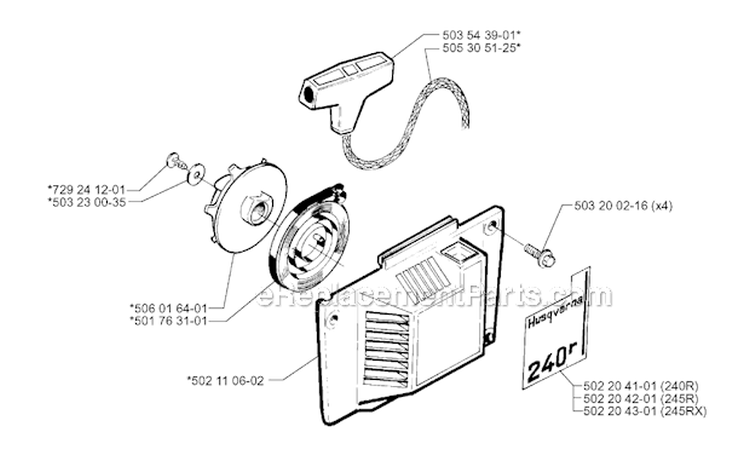 Starter Diagram and Parts List for 240R 1998-10 Husqvarna Brush Cutter