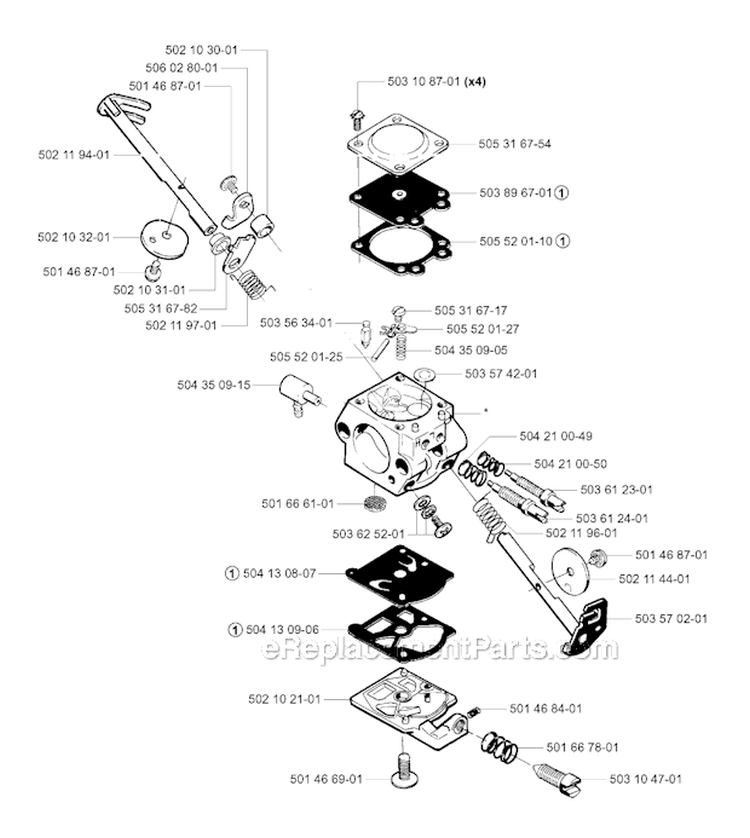 Carburetor Details Diagram and Parts List for 240R 1998-10 Husqvarna Brush Cutter